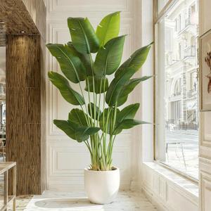Artificial Bird of Paradise Plant 7.5Ft Tall Fake Tropical Palm Tree Large Fake Plants with 18 Silk Banana Leaves Faux Plant Indoor Decor Trees White Pot for Home Bedroom Living Room Office