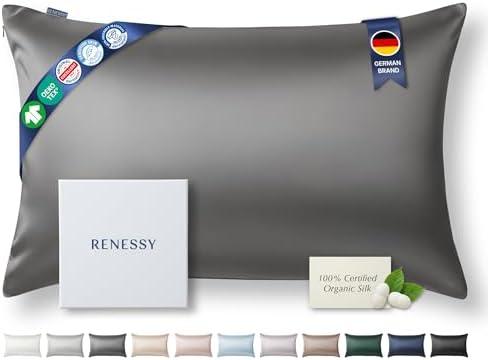 RENESSY Premium Silk Pillowcase 100% Organic Mulberry Silk, 22 Momme, Grade 6A - Oeko-Tex Certified in Germany - Luxury for Hair & Skin, 1 Piece (Standard, Graphite Grey)
