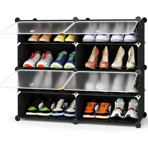 HOMIDEC Shoe Rack, 4 Tier Shoe Storage Cabinet 16 Pair Plastic Shoe Shelves Organizer for Closet Hallway Bedroom Entryway Black