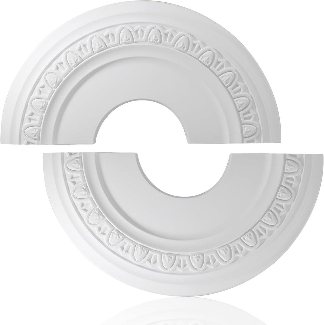 Uenhoy Split Lighting Ceiling Medallions for Light Fixtures and Ceiling Fans, 12" OD x 4" ID Round Ceiling Cover Plate, PU Ceiling Fan Medallion, White
