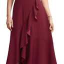 MisShow Long Formal Dresses for Women Elegant V Neck Wrap Ruffle Cocktail Wedding Guest Dress Evening Party Gown (X-Large, Burgundy)