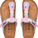 Torotto Boys Girls Cork Footbed Sandals Kids Flip Flops with Adjustable Braided Straps (Toddler/Little Kid/Big Kid) (Rainbow)