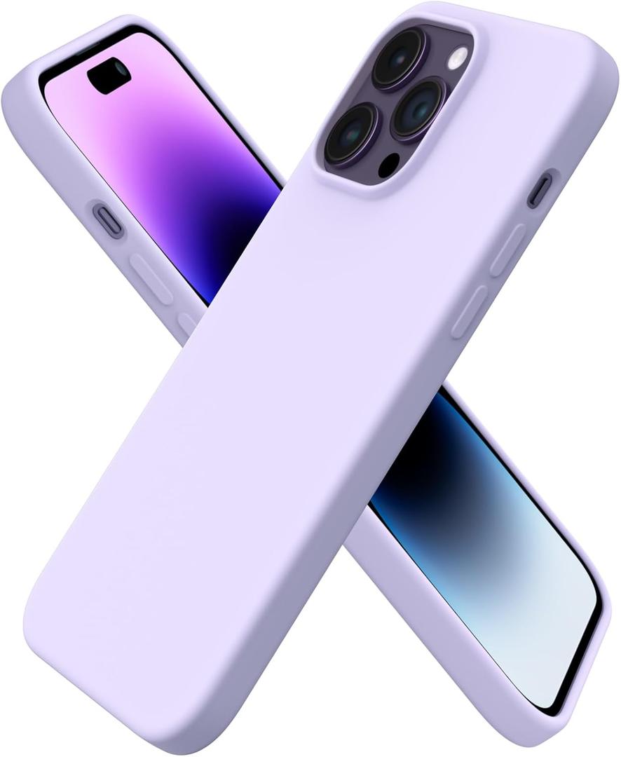 ORNARTO Compatible with iPhone 14 Pro Max Case 6.7, Slim Liquid Silicone 3 Layers Full Covered Soft Gel Rubber Phone Case Protective Cover with Microfiber Lining 6.7 inch-Pastel Lilac