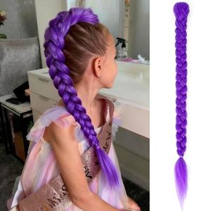 Long Purple Braid Cosplay Hair Extensions Synthetic Fiber Box Braiding Hair 26 INCH Easy Clip in Ponytail for Cosplay Halloween Costume