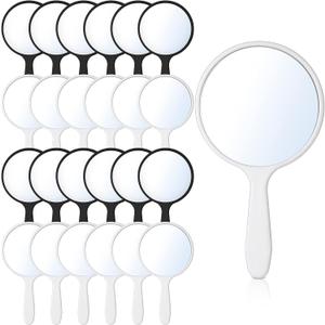 Jetec Handheld Mirror with Handle, 3.94" L x 2.17" W, Small Portable Round Mirror Bulk for Kids Travel Makeup Classroom Camping Daily DIY Crafts(Black, White,25 Pcs)