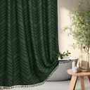 Siiluminisoy Extra Long Dark Green Boho Shower Curtain with Tassel, Woven Fabric 84 in Shower Curtain, Tufted Chevron Striped, 72 x 84, Modern Chic Textured Minimalist Bathroom Shower
