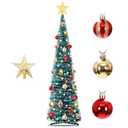 6FT Pop-Up Christmas Trees with Lights: Christmas Trees with 100 LED Lights - Collapsible Christmas Tinsel Trees Christmas Decorate for Home Apartment Room Holiday Party Inside Outside (Peacock Blue)