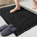 ZALL Waffle Bath Mat Black Super Absorbent Non Slip Bathroom Rug,Rhombus Geometric 17x24inch,Machine Washable Ultra Soft Floor Mats