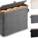 Toilet Paper Storage Basket with Lid, Bamboo Toilet Paper Storage Holder Stand Organizer for Bathroom, Toilet Paper Storage Box Container with Handle, Toilet Tissue Storage Bin for RV Closet, Gray (For Small/Regular Size TP Roll)