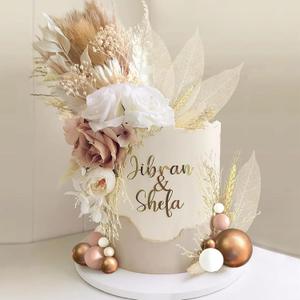 JeVenis Beige Balls Boho Cake Topper Boho Cake Decorations Cake Flowers Decorations Floral Cake Topper Baby Shower Birthday Party (Naked)