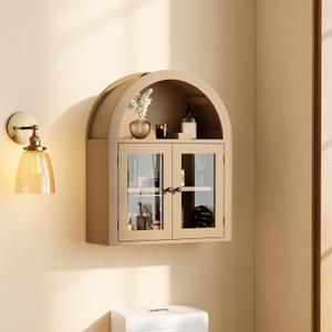 ChooChoo Arched Wall Cabinet with Acrylic Doors, Adjustable Shelf, Rustic Wood Wall Mounted Storage Cabinet for Bathroom, Kitchen, Entryway, Living Room Decor