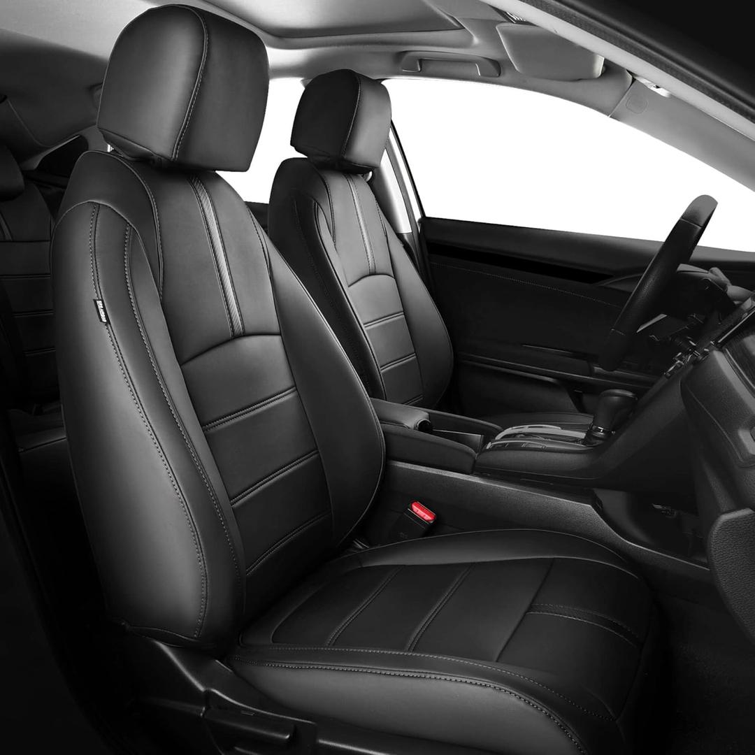 Seat Covers for Honda Civic Sedan EX-L, EX-T, EX, Touring, Sport 2016-2021, Faux Leather Car Seats Cover Full Set Waterproof Black (60/40 Split Seatback-with Rear Armrest)