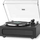 Record Player All-in-One Classic Turntable for Vinyls Records Built-in 4 Stereo Speakers High Fidelity Audio AT-3600L Phono Belt Drive Vinyl Players BT Wireless Pariing Aux-in RCA Auto Stop Pure Black