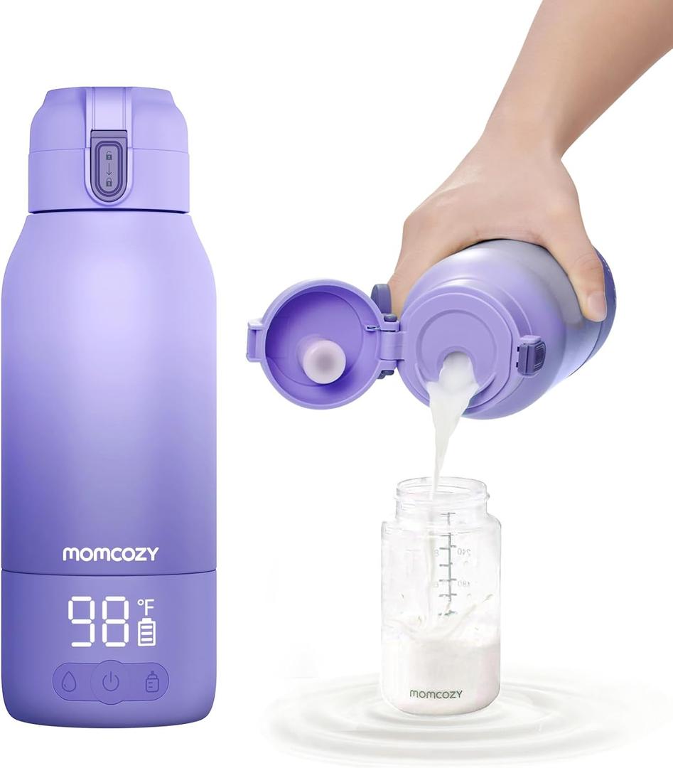 Momcozy Portable Bottle Warmer for Travel Dual Heating Modes for Breast Milk & Water, Portable Milk Warmer with Fast Heating & Long Battery Life, 17 Ounces Large Capacity, Purple
