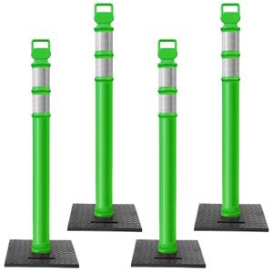 Kanayu 49 Inch 4 Packs Traffic Delineator Posts with 8.8 Lbs Rubber Base PE Delineator Post Portable Parking Pole Traffic Cone Barrier with Removable Base, Reflective Band(Green)