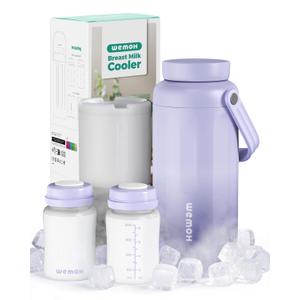 Breast Milk Cooler Bottle - 12H+ Ice-Cold/24H Safe Storage, Compatible with Spectra Pumps, TSA Approved Travel Chiller, 18oz (2x9oz) Lightweight Leakproof Container for Work, Purple