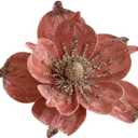 6 Pcs Christmas Glitter Magnolia Flower Artificial Poinsettia Magnolia Flowers with Stem 9.4inch Christmas Tree Magnolia Flowers for Xmas Wedding Holiday Decor Wreath Garland Photo Prop (Pink)