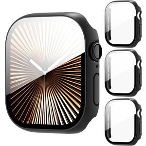 3 Pack for Apple Watch Series 10/11 46mm Cases with 9H Tempered Glass Screen Protector Cover Touch Sensitive,Scratch Resistant,Ultra-Thin Hard PC Case for iWatch Series 10/11 46mm (Black(HD))