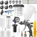 HVLP Paint Spray Gun Kit with 1.4/1.7/2.0/2.5mm 4 Nozzles & Air Compressor Regulator, 10Pcs 650ML Disposable Paint Cups, Gravity Feed Air Paint Gun for Painting Cars, Furniture & DIY (Black)