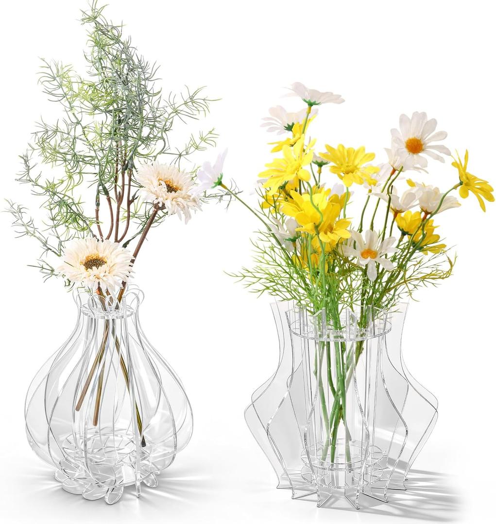 2 Pack Vase Holder Fit for Puzzle Flowers Bouquet, Acrylic Puzzle Vase Fit for Botanical Collection Building Set, Display Stand for Roses Orchid Sunflower Tulips for Bouquet Lover, Clear