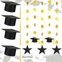 Shyyween 9 Pcs Gold Black Hanging Graduation Caps Decoration Sets 2026 Grad Cap Garland Kit Congrats Grad Banner Party Supplies Graduation Decoration for School Classroom Home College Ceiling Decor