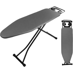 Ironing Board Full Size, Heat Resistant Cover Iron Board with Steam Rest, Ultra Thick Padding, Height Adjustable Heavy Sturdy Metal Frame Legs Ironing Stand,Non-Slip Foldable (54"x13", Round Rest)