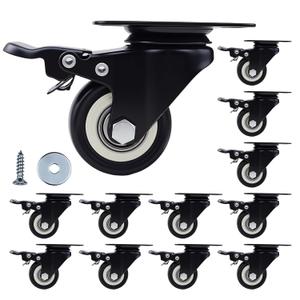 2 Inch Caster Wheels Set of 12, Heavy Duty Casters,with Brake,No Noise Locking Polyurethane (PU) Wheels, for Furniture and Workbench Load 800lbs