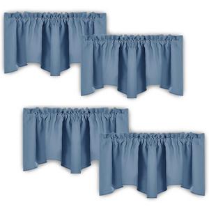 NICETOWN 4 Panles Kitchen Valances for Windows, Farmhouse Style Blackout Valance Tiers for Living Room, Scalloped Valance Curtains for Bedroom/Thanksgiving, 52x18 Inch, Stone Blue
