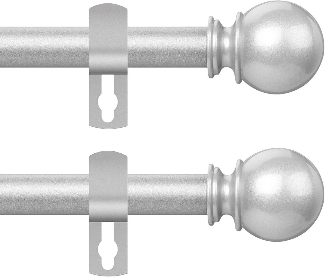 Silver Curtain Rod for Windows 48 to 84 or 88 Inch, 2 Pack 5/8 Inch Diameter Adjustable Curtain Rods With Brackets, Heavy Duty Easy to Install Curtain Rods for Bedroom, Outdoor Curtain Rod for Patio (30-88"(2 Pack))