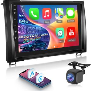[8 Core Qualcomm 4+64G] Car Stereo for Toyota Tundra 2014-2017 - Wireless Carplay and Android Auto - 9 Inch 1280 * 720 IPS Touchscreen Android 15 Car Radio - DSP/GPS/WiFi/SWC + AHD Backup Camera