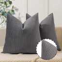 YCOLL Gray Pillow Covers 24x24 Set of 2 Velvet Striped Pattern - Soft Throw Pillows for Home Decor, Luxury Decorative Pillow Covers for Couch, Bed,Living Room