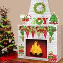 Cardboard Fireplace for Christmas Large Cardboard Fireplace Prop 3D Fake Centerpiece with Faux Chimney for Christmas Party Background Decor, 38 x 30 x 7 Inches(Classic,Red and Green)