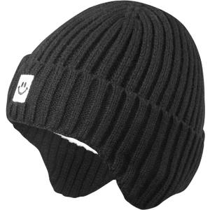 MaxNova Baby Winter Hat Toddler Beanie Hat Earflap Knit Cap for Boys Girls 0-8 Years (Black)