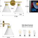 WOSHITU Gold Bathroom Light Fixtures: Modern Vanity Lighting Fixtures 2 Lights for Bathroom Mid Century Vanity Light Sconces Over Mirror with Frosted Milky Glass for Bath Bedroom Makeup