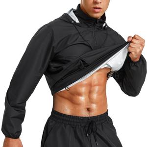 Junlan Sauna Jacket for Men Sweat Jacket Zipper Hoodie Sauna Suit for Workout (Large)
