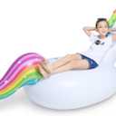 Jasonwell Big Inflatable Unicorn Pool Float Floatie Ride On with Fast Valves Large Rideable Blow Up Summer Beach Swimming Pool Party Lounge Raft Decorations Toys for Kids Adults