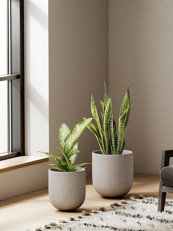 LE TAUCI  Plant Pots Indoor, Ceramic Planters for Indoor Plants, Cylinder Pots with Drainage Hole and Plug, Planter Pots for Home Office Room Patio, Set of 2, Neutral Gray