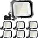 6 Pack LED Flood Lights Outdoor, 100W 10000LM Super Bright Floodlight Outside Work Light with 5.9FT Plug, IP65 Waterproof 6000K Outdoor LED Flood Light for Garage, Yard, Lawn, Garden