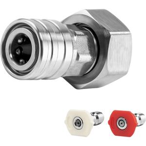 Garden Hose to High Pressure Washer Attachment, Turn Water Hose into Power Washer Adapter 3/4 Female GHT to 1/4 Quick Connect, with 2 Nozzles Tips, Orifice 4.0