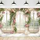 Riyidecor Wedding Floral Backdrop for Women Bridal Shower Flower Wall Decoration Window Scenery Pink Rose Green Leaves 7Wx5H Feet Aesthetic Elegant Photography Background Photo Studio Shoot Fabric