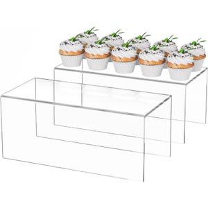 Sezanrpt Acrylic Shelf Riser 12x5.5x5 pack of 2, Countertop Acrylic Display Storage Organizer for Funko Pop Figure, Cosmetics, Bags, Shoes, Toys, Collectibles, 12x5.5x5 Inch
