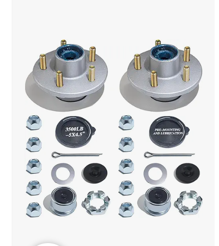 LUXTRKSTO 2Sets Galvanized Trailer Idler Hub Kits 5 Bolt 4.5, Boat Trailer Hubs Kit 5 Lug 5x4.5 PreInstalled and Lubricated for 3500 lbs 11/16'' to 13/8'' #84 Spindle Tapered Axle