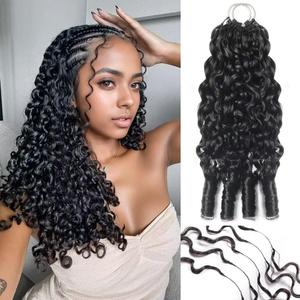 Human Crochet Hair for Black Women Burmese Curly Human Hair Crochet Bundles 20 Inch 50g Pre-Separated Feather Crochet Human Hair Wet and Wavy Invisible Miracle Knots Hair Natural Black