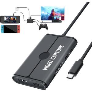 USB C Video Capture Card Compatible, Lemorele USB-C Adapter w/HDMI 1080P@60Hz, USB C 3.0 100W PD, Video Recording for Steam OBS Studio