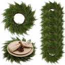 Gandeer Christmas Placemats Set of 6 Round Greenery Place Mats Xmas Circular Artificial Wreath Dining Table Decor Winter Fake Plants Branches Mats for Kitchen Accessories (Cedar)