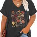 Plus Size T Shirt for Women Graphic Tees Short Sleeve Floral Print Loose Fit Summer Casual Tops 2XL