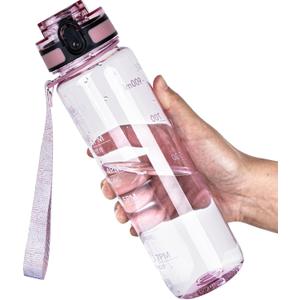 OLDLEY Water Bottle, 32oz Motivational Sports Water Bottle with Time Marker - Times to Drink - Tritan, BPA Free, Wide Mouth Leakproof, Anniversary Birthday Gifts for Men Women, Clear Pink