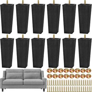 TURSTIN 12 Pieces 8" Plastic Furniture Legs Replacement Couch Legs Square Tapered Sofa Leg Mid-Century Modern Furniture Feet for Armchairs Couch Bed Coffee Table Dresser