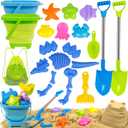 Beach Sand Toys Set Includes Collapsible Buckets 2 Big Size Sand Shovels, Rake, Animal Sand Molds Toys with Mesh Bag, Sandbox Kit for Kids Age 3+(22 PCS)