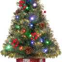 Mini Christmas Tree with Lights, 2 Foot Tabletop Christmas Trees with Gift Box Base&Ornaments, Easy Setup Artificial Xmas Trees, Twinkling Tiny Christmas Tree Battery Powered for Bedroom